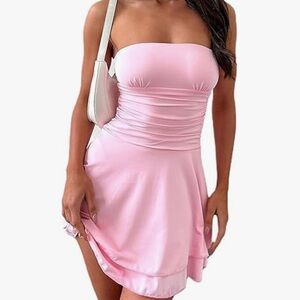 GRMLRPT Strapless Ruched Tube Mini Dress
